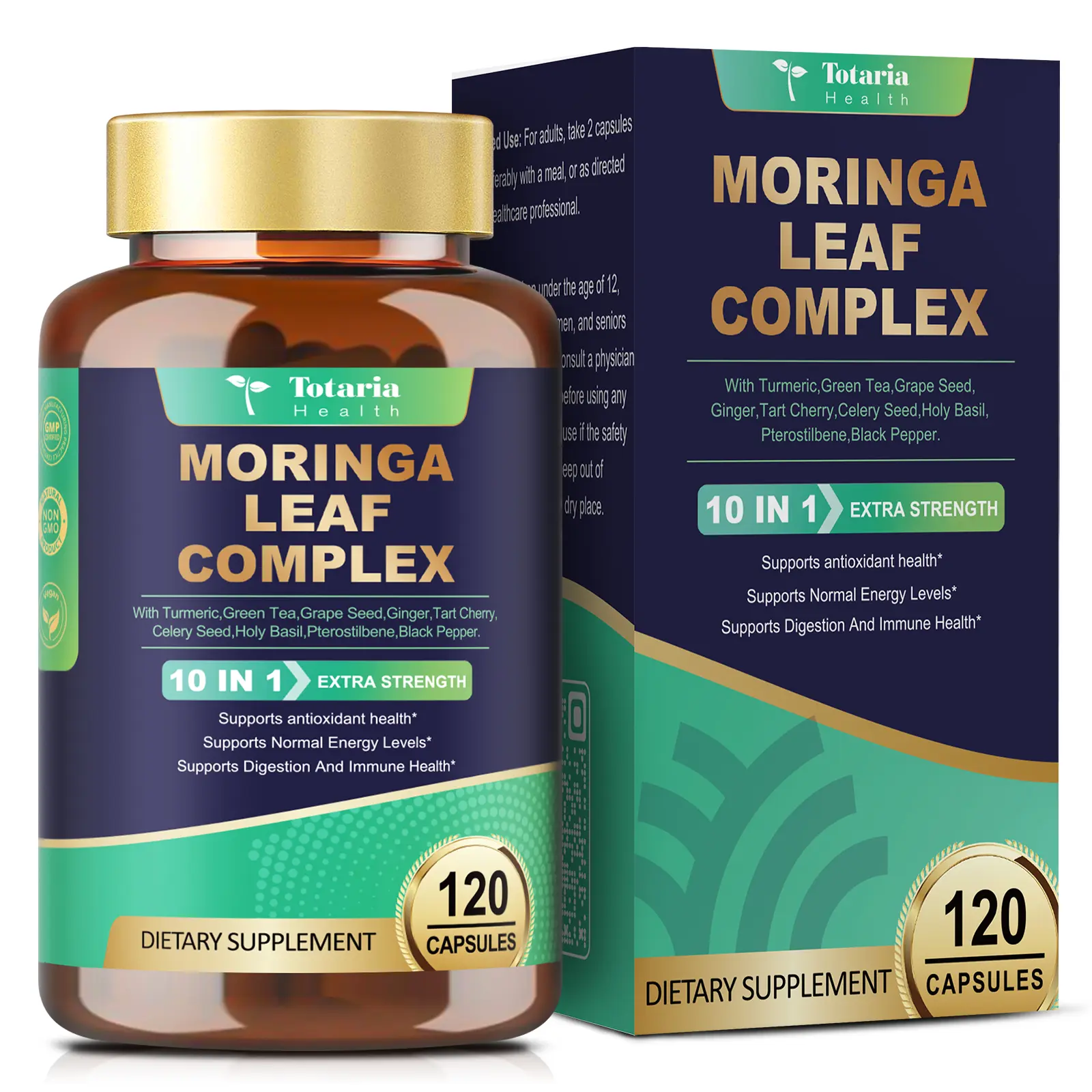 Totaria Moringa Leaf Complex 1500mg 10 in 1 Superfood Capsules - Antioxidant, Immune & Energy Support - 120 Vegan Capsules for Daily Wellness