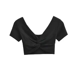FDR Twist Front Deep V Neck Crop Top