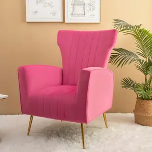 Velvet Accent Chair, Wingback Arm Chair with Gold Legs, Upholstered Single Sofa for Living Room Bedroom -W561P188669