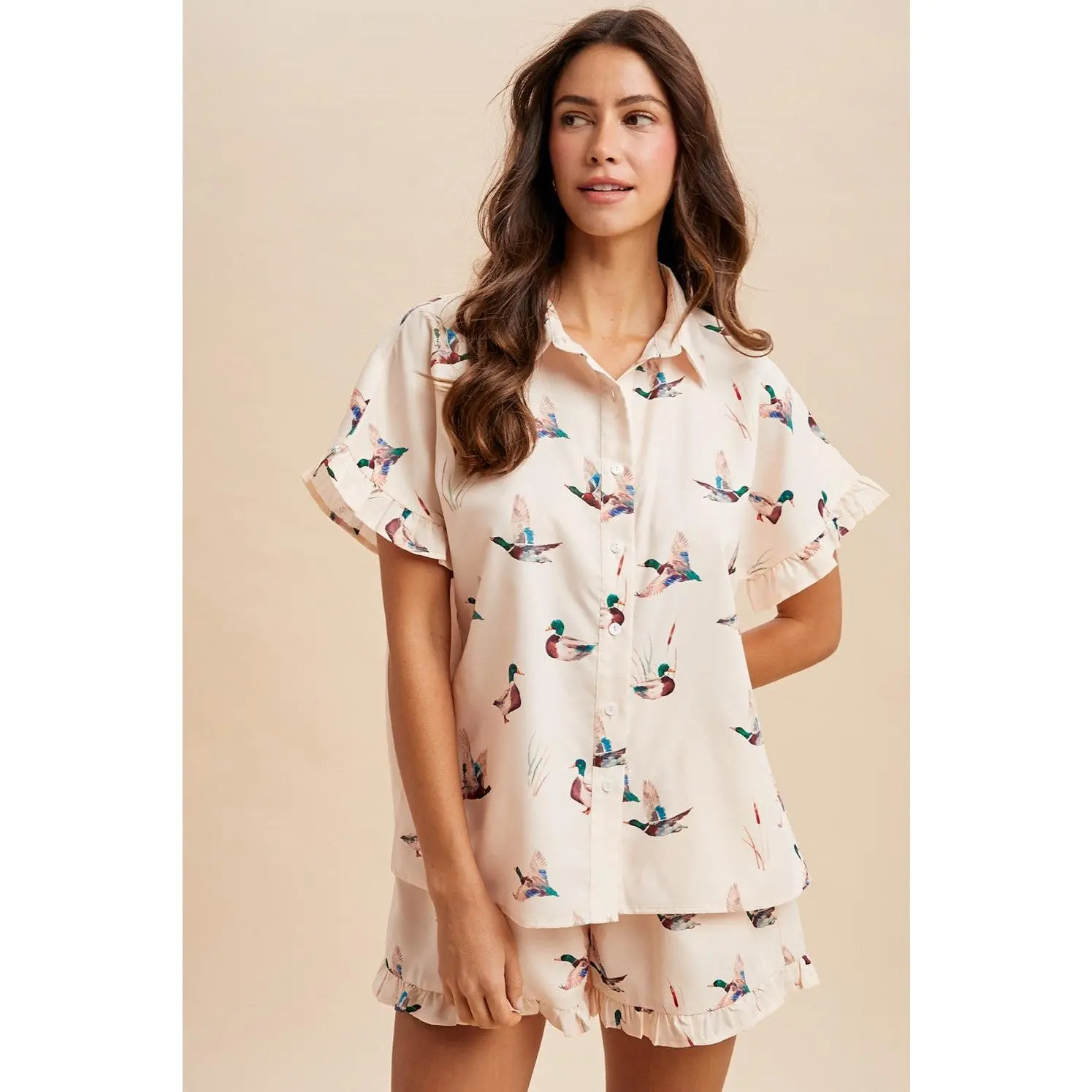 Mallard Duck Shirt & Shorts Set Cream Multi