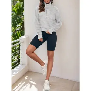 Fisoew Women's Half Zip Crop Sweatshirt - Fleece Lined Pullover With Funnel Neck & Thumb Holes |   Athleisure 2024 Y2K Streetwear Long Sleeve Zip Up Top Winter Casual Outfit Cozy Season Essentials trampoline  park  esli  outfit adanola  yoga  pants Women'