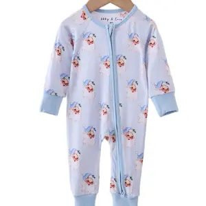 Abby & Evie Baby Boy Christmas Pajamas Blue Santa Print Long Sleeve Zip-Up Romper for Festive Nights
