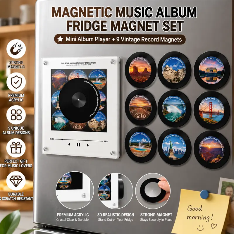 Turn Your Fridge Into a Music Memory Wall – Magnetic Vinyl Music Fridge Magnet Speaker, Swappable Records