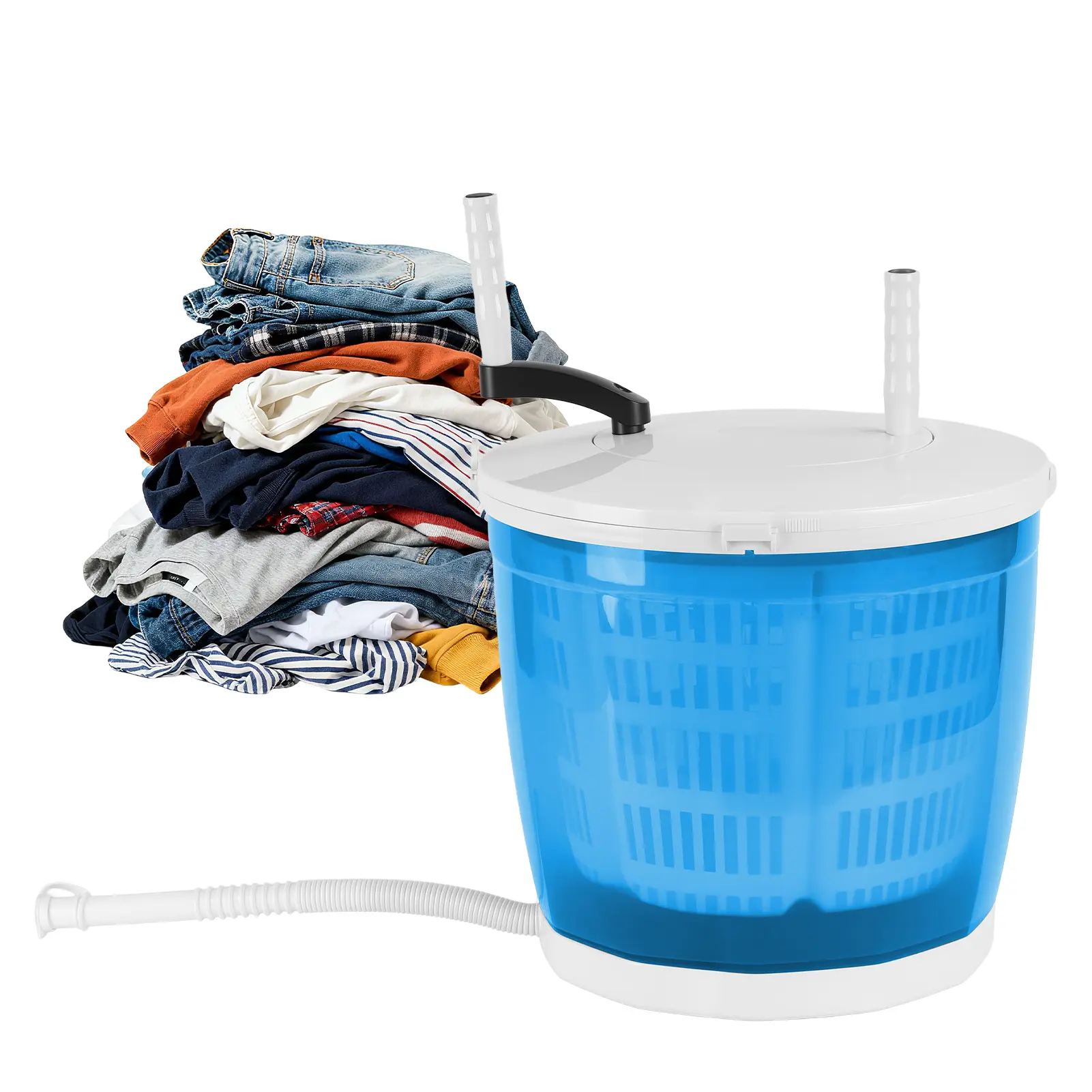 2-in-1 Manual Portable Washer & Spin Dryer Laundry Basket - 2kg Capacity, Suction Cup Base, No Electricity Needed for Camping, Dorm