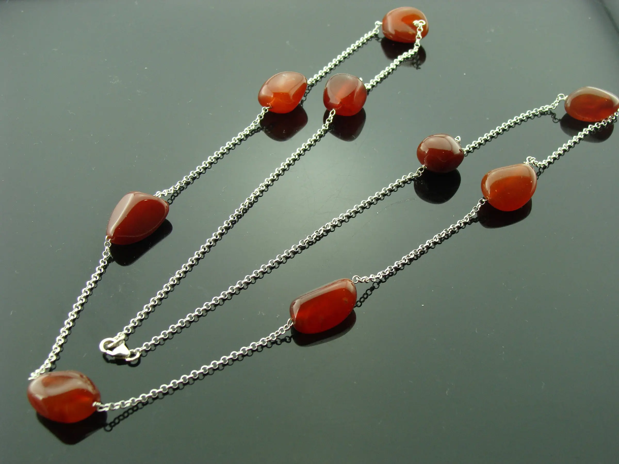 Long Carnelian Necklace · 925 Sterling Silver · Bold Orange Gemstone Pendant · Handmade Jewelry · Gift for Her · Fall Jewelry