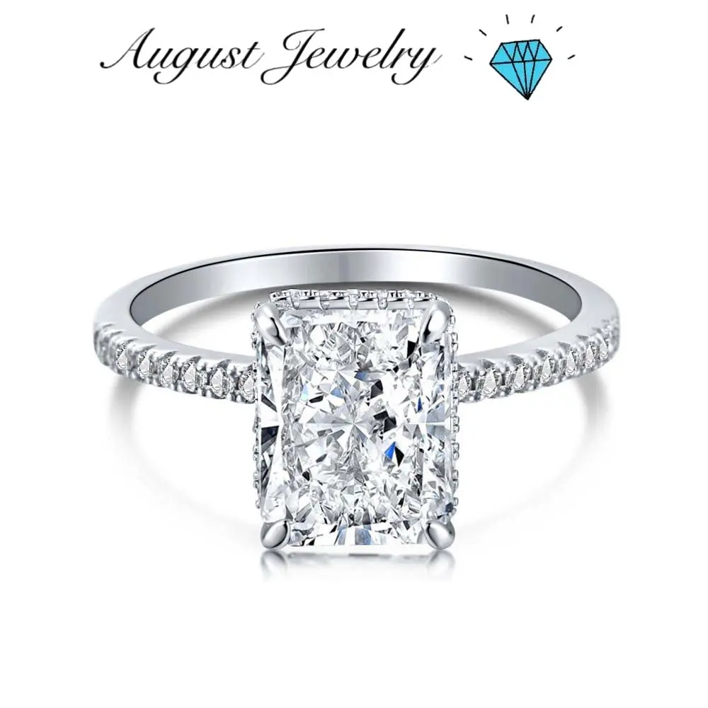 Elegant Rectangular Cut Cubic Zirconia Ring for Women with Pave Band, Beautiful Engagement & Wedding Jewelry Gift, Sizes 5-10, Beautiful Rings, Female, Adults