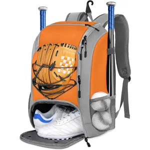 Baseball Backpack, Softball Bat Bag with Shoes Compartment for Youth, Boys and Adult, Lightweight Baseball Bag with Fence Hook Hold TBall Bat, Batting Mitten, Helmet, Caps, Teeball Gear