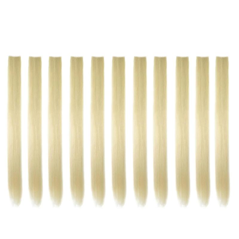 Beaute Galleria Bundle 11 Pieces Single Color 21 Inches Straight Party Highlights Clip In Synthetic Hair Extensions Cosplay Comic Con Halloween Costume (Red)