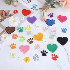 35Pcs Embroidery Patches Includes Flower Iron on Patches Heart Iron on Patches Paw Print Iron on Patch,Hat Patches Iron on Cute Colorful Embroidered Sew on Iron patches for Clothing Hat Jeans DIY Back
