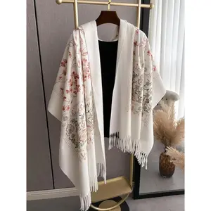 Floral Embroidery Tassel Decor Shawl, Boho Style Scarf for Women, Fashion Accessories for Fall & Winter,  Shawl