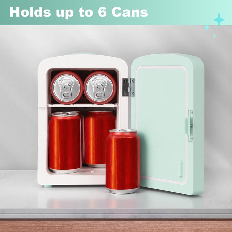 iceBLUE Mini Fridge for Bedroom 4L/6 Cans Skincare Fridge with Dimmable LED Light Mirror Portable Mini Fridge for Dorm Office and Car Cooler and Warmer for Refrigerating Makeup Skin Care and Food Black Green Beauty Refrigerator chilled  skincare organ iza