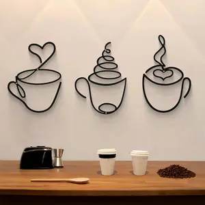 3-Piece Creative Coffee Wall Hanging Set Wall Mount Design Cafe Decor Home Iron Art Craft Hanging Room Decor Indoor Wall Decoration Metal Hangings Creative Modern Decoration