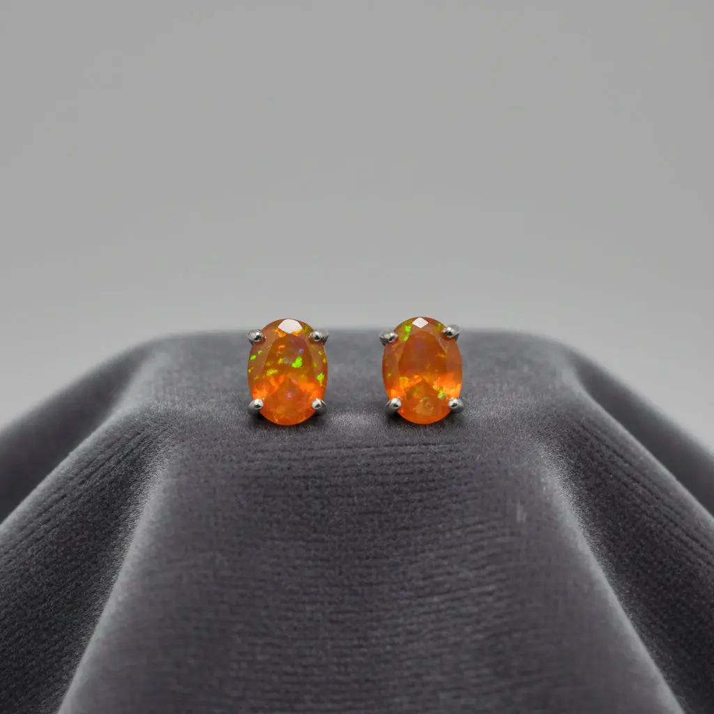 Orange Fire Opal Stud Earrings