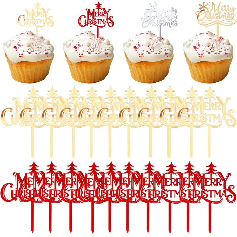 Acrylic Christmas Tree Pattern Cake Decoration Placard - Gold, Silver, Red Insert Sign for Household Festive Party Baking Dessert Table Supplies, Decorations Supplies, 11Cm High