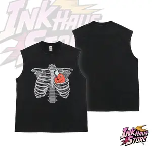 CSM pochita hreat 100% Cotton Sleeveless Retro Acid wash Tank Top