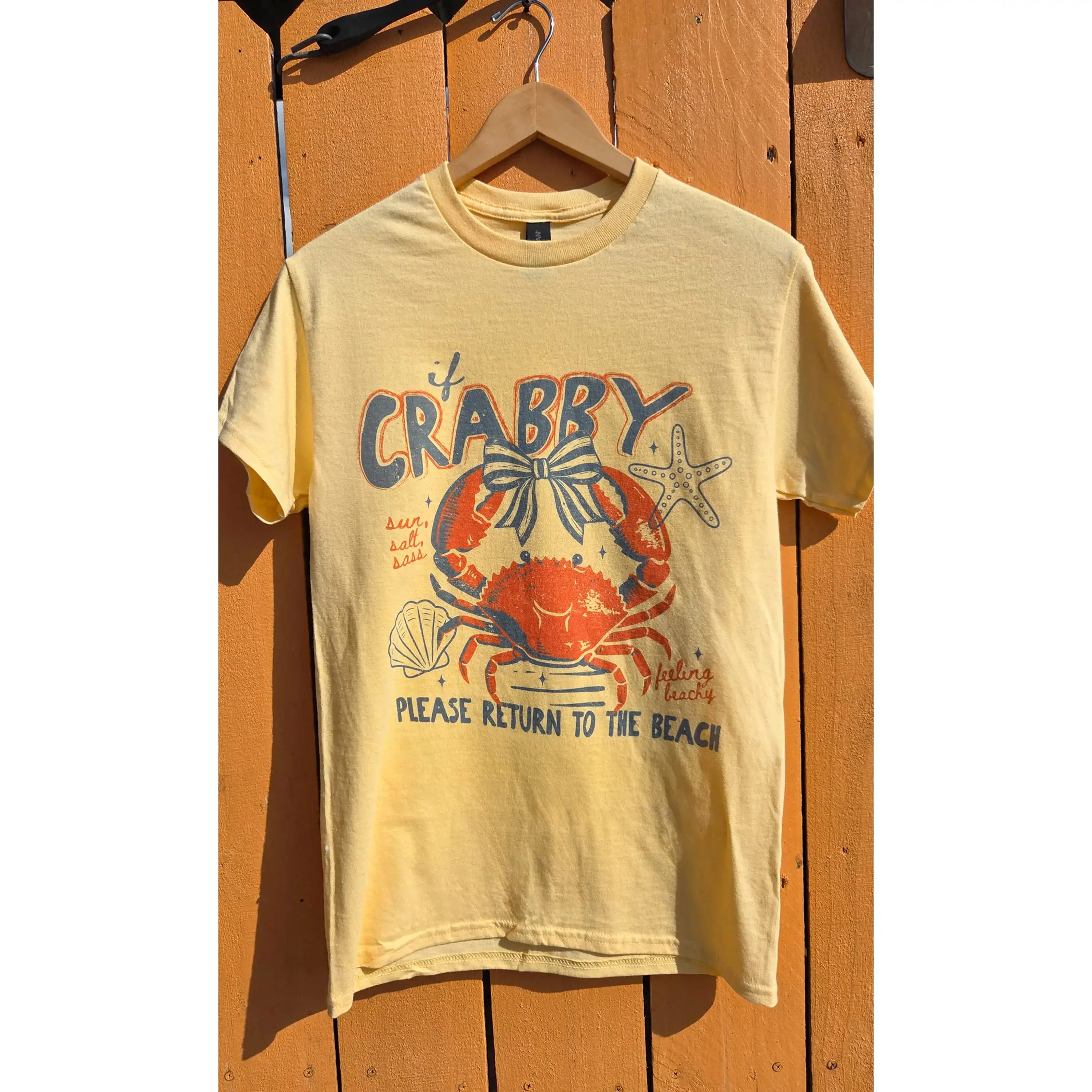 Tees2urdoor Women's Fitted Print Graphic T-Shirt - "If Crabby Return To The Beach" Shortleeve Crew Neck Top, Vacation Vibe Style Casual Womenswear, Shortsleeve, Round Neck, Valentines Day, Cap Sleeve