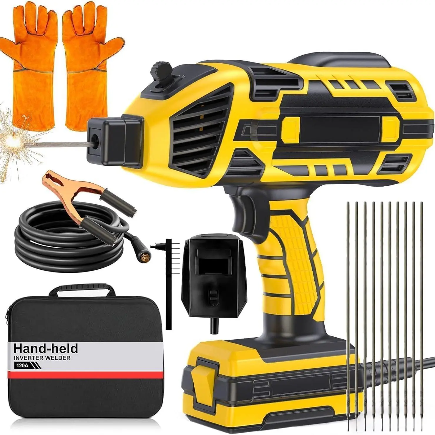 110V Portable Handhled Welder, Portable Electric Welding Machine,110V Portable Welder Handheld with IGBT Inverter 5 Variable Current Adjustment, ARC Welder Gun, Fits for 3/32" Wire Rods