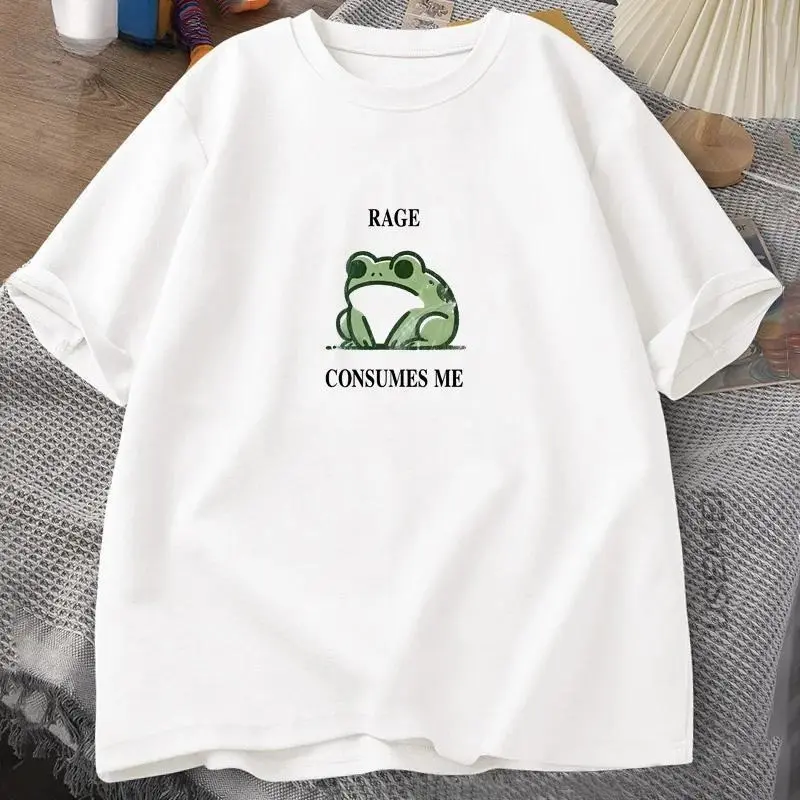 Vintage 'Rage Consumes Me' Frog Graphic T-Shirt, Unisex Casual Cotton Tee for Nature Lovers with Retro Short Sleeves