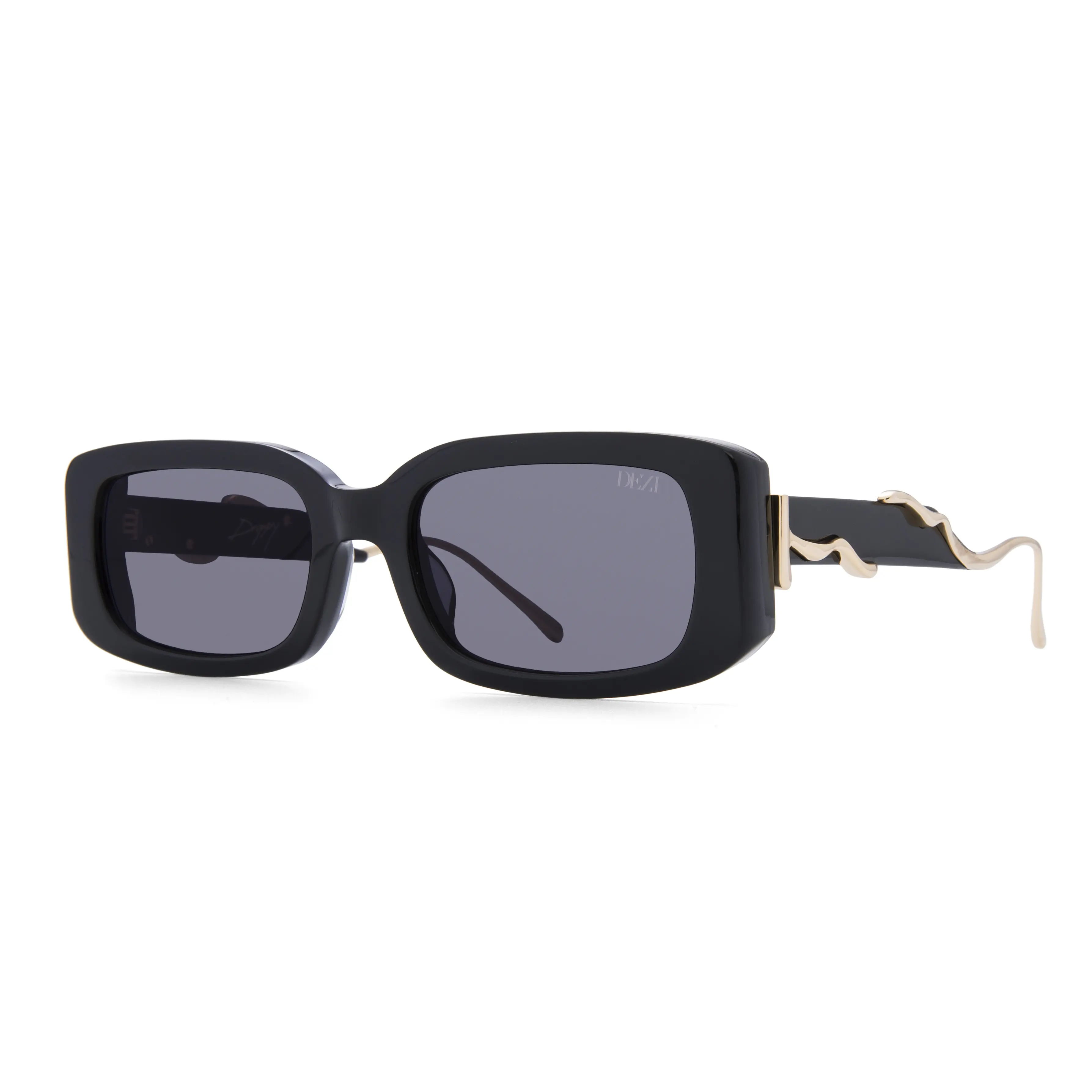 DEZI Drippy Rectangle Frame Sunglasses with a Melted Metal Texture