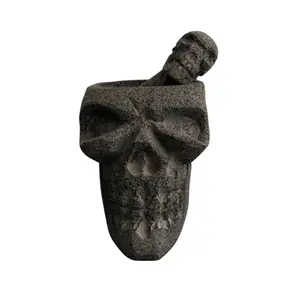 Volcanic Stone Molcajete "Craneo" with skull shaped tejotote 7 inches