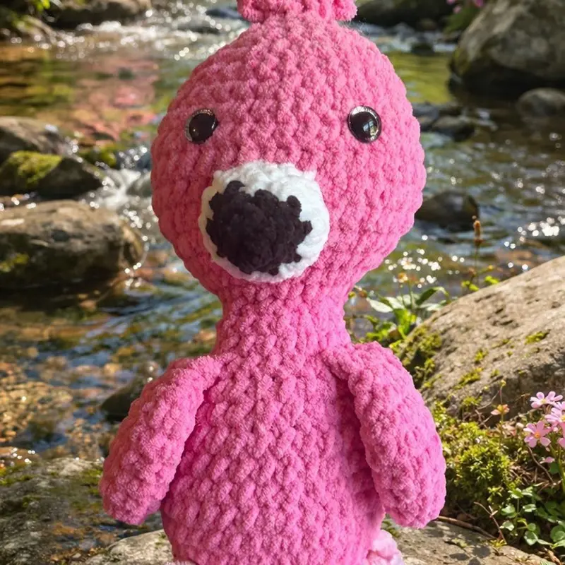 Handmade Crocheted Flamingo Plushie, Cute Stuffed Animal for Kids' Gifts, Home Decor Accent