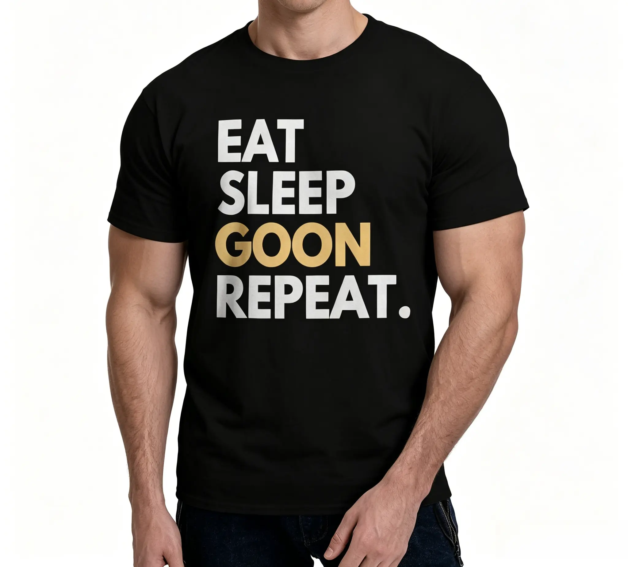 Eat Sleep Goon Repeat Funny Graphic T-Shirt for Men, Trendy Streetwear Casual Short Sleeve Tee, Grunge Graphic Album T-Shirt,Viral Meme Loose Fit Shirt, Cool Everyday Outfit Gift for Him,graphic tees, Soft Cotton Crew Neck Top Black White