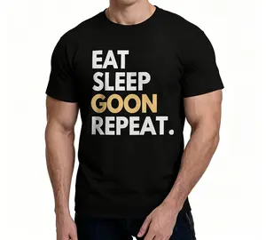 Eat Sleep Goon Repeat Funny Graphic T-Shirt for Men, Trendy Streetwear Casual Short Sleeve Tee, Grunge Graphic Album T-Shirt,Viral Meme Loose Fit Shirt, Cool Everyday Outfit Gift for Him,graphic tees, Soft Cotton Crew Neck Top Black White