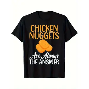 Chicken Nugget T-Shirt - Soft Breathable Round Neck Tee with Fun Chicken Nugget Print, Suitable for Daily Summer Wear & Birthday Gifts, Machine Washable Apparel for Lunch Outfits & Casual Wear () (3-13Y)