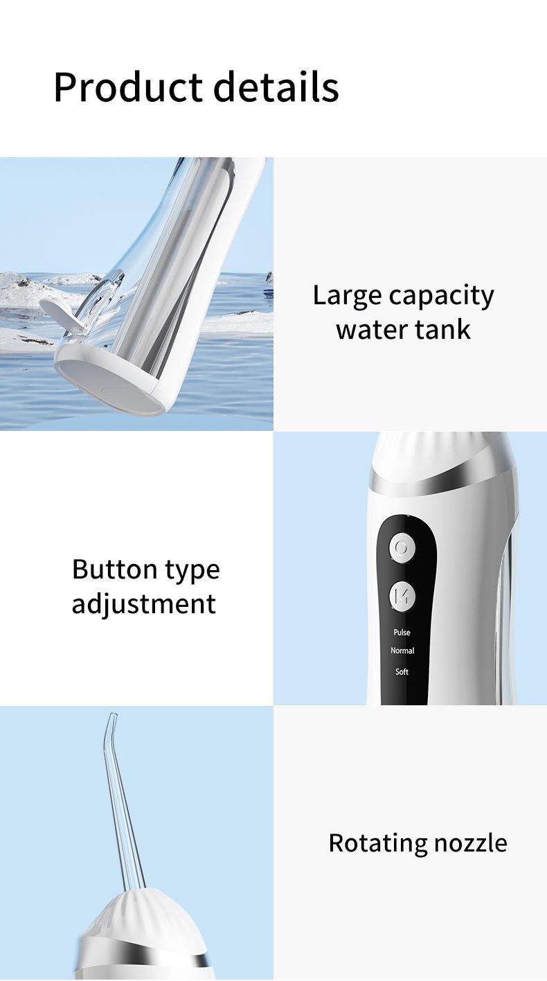 Portable Cordless Water Flosser for Teeth  1600 Times High-Pressure Pulse Oral Irrigator with 3 Modes & 4 Replaceable Nozzles IPX7 Waterproof Rechargeable Dental Flosser with 300ml Large Water Tank  Perfect for Home  Deep Clean Gums Plaque