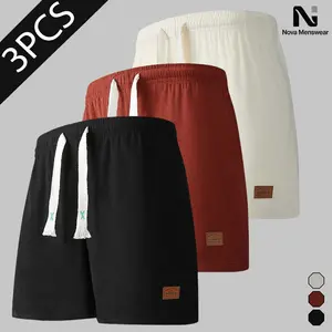 Men's 3-Pack Waffle Knit Shorts Set - Menswear, Leather Patch Detail, Drawstring Waist, Stylish Casual Bottoms for Daily Wear, Beach Vacation