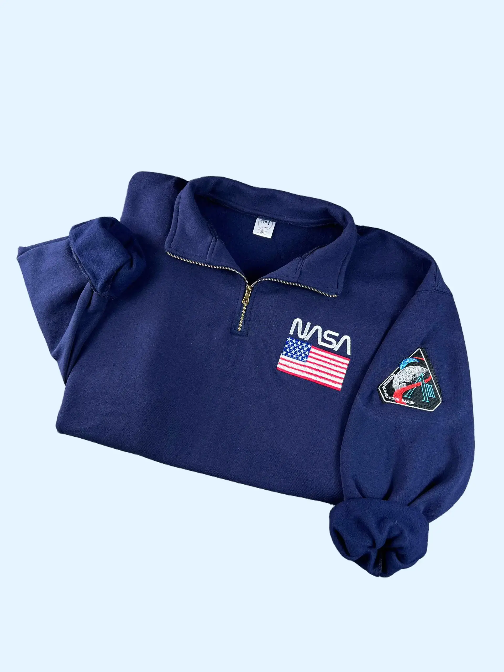 Sweatshirt for Women, Fitted 2000s Aesthetic Long Sleeve Quarter-Zip Top with Artemis II Mission Embroidery for Space Enthusiasts, Everyday, Tops, Piece, Pullover, Embroidered, Longsleeves, Plus Size, Valentines Day, Lightweight, Hoodie