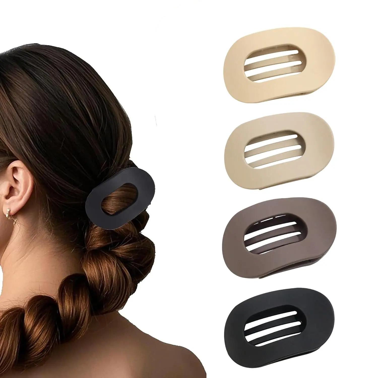 Solid Color Hair Clip Set 4-Piece Seamless Flat Oval Hairpins Upgraded ABS Material Flexible Resistant To Bending Perfect For Daily Wear And Versatile Hairstyling - Ponytail Barrettes