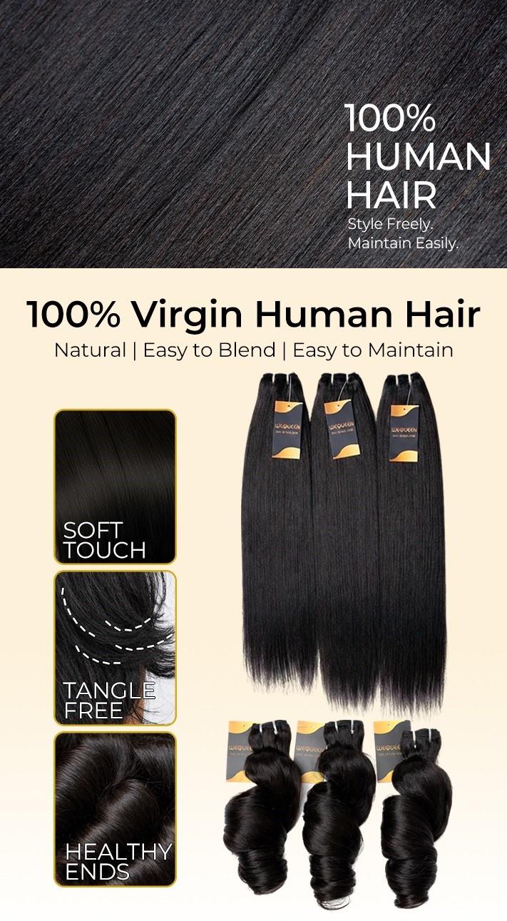 [Wequeen] Yaki Loose/ Yaki Straight/ Burmese Curly Virgin Human Hair Bundle Set One-Pack Solution Seamless Blend & Natural Flow Blow Out New Drops