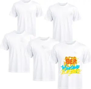 Joyclub White T Shirts Polyester Bulk Sublimation Blanks Wholesale Unisex Crew Neck Short Sleeve for Heat Transfer