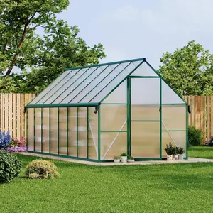 8X16 ft Polycarbonate Greenhouse with Aluminum Frame, Polycarbonate Greenhouse for Outdoors, Greenhouses with Ventilation and Rain Gutter, Aluminum Large Walk-in Greenhouses for Outside