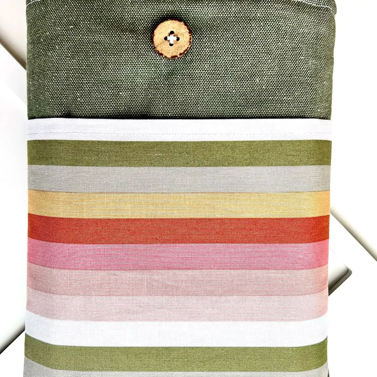 Paperback Book Sleeve with Green Canvas and Sweet Rainbow Stripe Pocket
