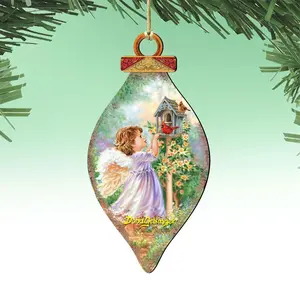 212 MAIN Artistic UV-Coated 5x5.5 in. Wooden Angel Ornaments - Set of 2, DIY Hanging Home Decor Ornaments, Holiday Nativity Decorations with Included Gift Bag, Diy Ornament, Hanging Ornament