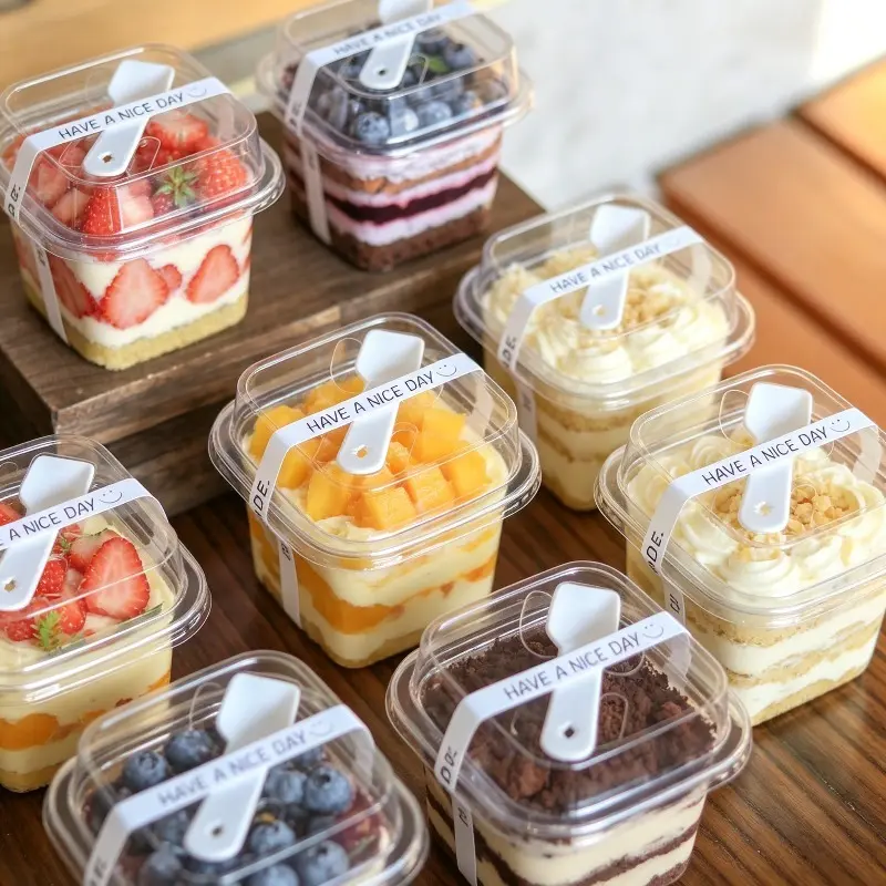 24pcs Upgraded Clear Square Dessert Cups Set with Lids And Spoons, Thickened Sturdy Stackable, for Yogurt, Ice Cream, Mousse, Pudding, And Appetizers, Ideal for Catering, Birthday, Dining, Hotels for Halloween/Christmas