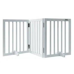 VEVOR Free Standing Dog Gate,  24" H x 60" W Freestanding Pet Gate, 3 Panels Foldable Dog Gate for Wide and Narrow Passageways, Expandable Dog Barrier with Silent Foot Support for Indoor, White