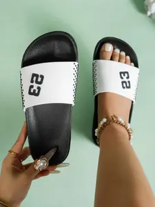 Fashionable Random Print Slides, Open Toed Slippers, Trendy Casual Outdoor Summer Slippers, Casual Comfortable Flat Sandals for Beach, Outdoor, Daily Wear, Lightweight Breathable Shoes for Women, Girl