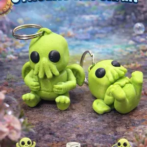 Cthulhu Keychain - Green Cthulhu Keychain with Black Eyes and Tentacles, Perfect for Fans of Horror and Mythology