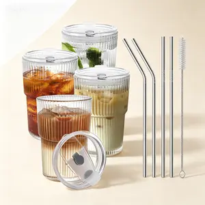 Reusable Plastic Tumbler Set 4 Pcs 16 Oz, Clear Iced Coffee Cups With Lids and Straws, Unbreakable Drinking Glasses Dishwasher Safe, To Go Travel Cup with Lid Daily Use