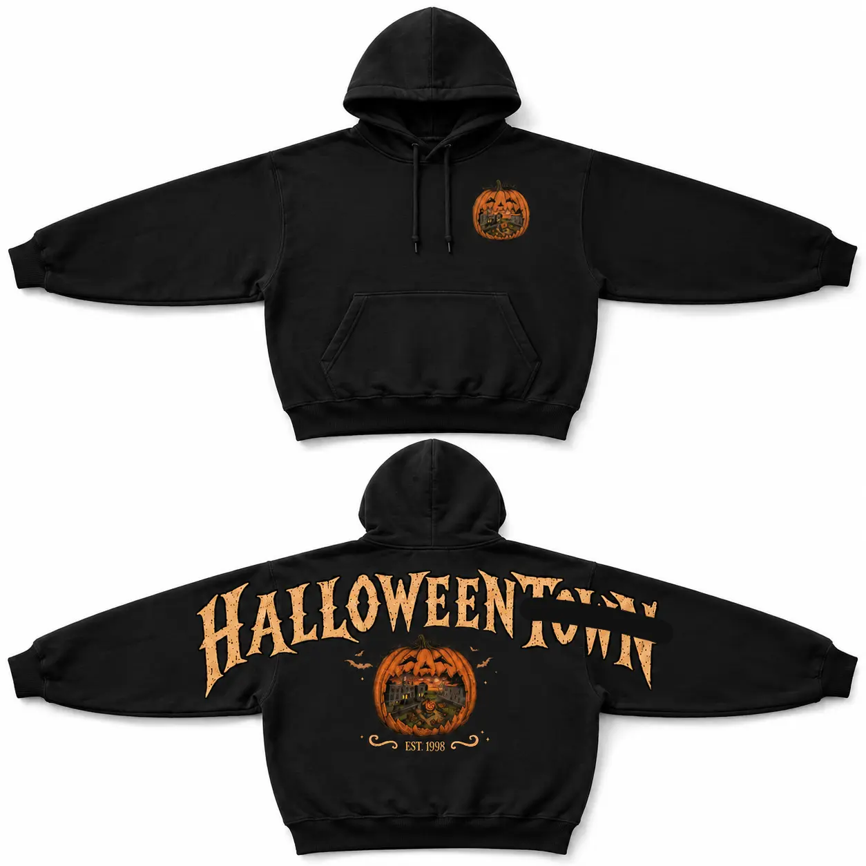 Vintage Halloween Town Hoodie, Pumpkin Patch Sweatshirt, Halloween Graphic Hoodie, EST 1998 Hoodie, Haunted House Sweatshirt