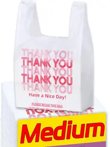 100 Count Plastic Bags with Handles, T-Shirt Bags, Thank You bags, Shopping Bag, Grocery bag, |for Store, Carry, Pack, Retail|, White, 1/8 Barrel, 10"x5"x18"