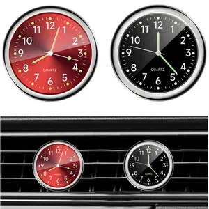 2-Pack Stick-On Car Clocks - Mini Analog Quartz Dashboard & Air Vent Clocks with Luminous Display - Self-Adhesive Vehicle Accessories (Red & Black)