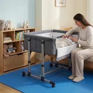 Twin Bassinet, 6-Height Adjustable Double Bedside Bassinet with Wheels & Mattress, Portable Bedside Crib Attaches to Bed, 88lbs Weight Capacity