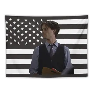 Spencer Reid American Flag Tapestry Wall Art - Black & White Striped Design with Stars, Horizontal Hanging Decor for Bedroom, Dorm, or Living Room,Polyester Fabric,Unique Gift Idea Gift