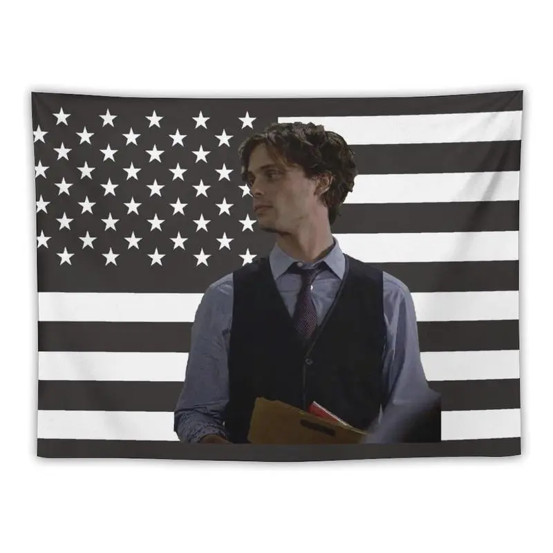 Spencer Reid American Flag Tapestry Wall Art - Black & White Striped Star Design, Horizontal Polyester Home Bedroom Decor, Tapestry Wall Mural for Dorm or Living Room, Unique Gift Idea