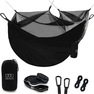 Gold Armour Camping Hammock - Camping Essentials, Double Hammock with Bug Net, Camping Gear Hammock for Outside, Hiking, and Travel (Black)