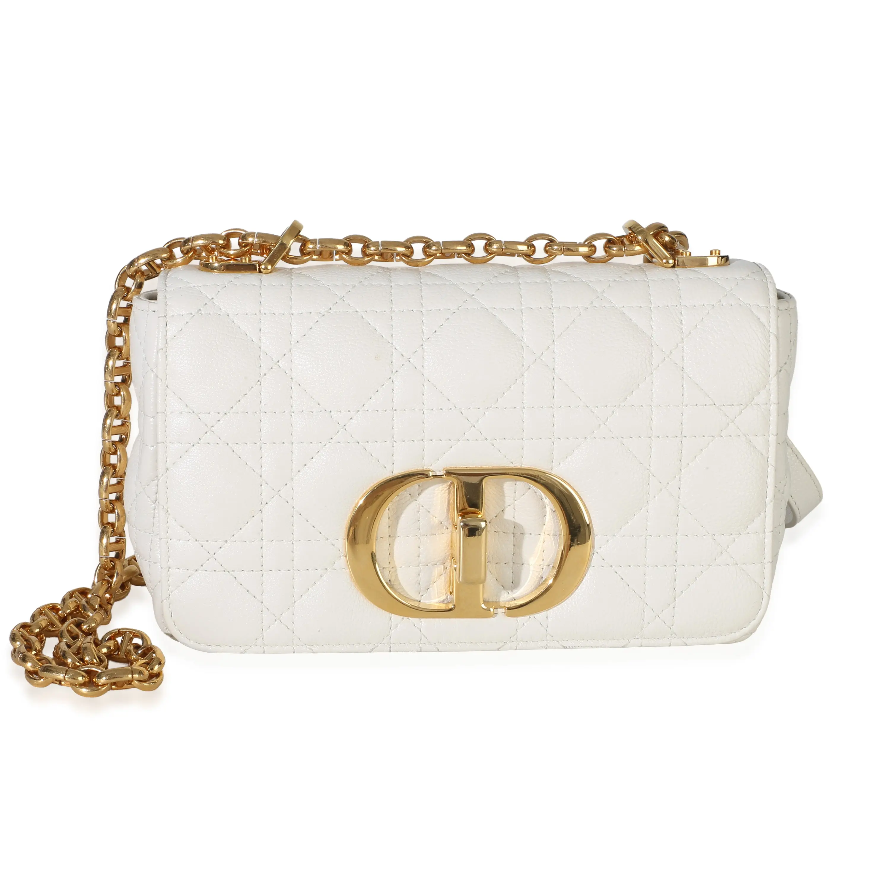 Pre-owned Leather Shoulder Bags White Supple Calfskin Cannage Small Caro Chain Bag